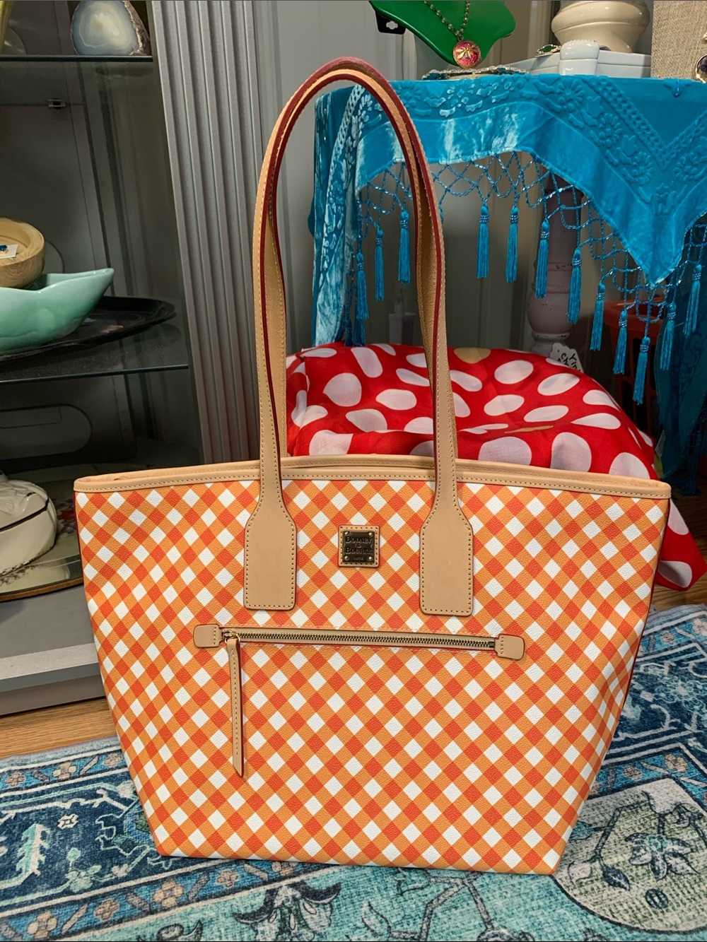 Dooney & Bourke Checkered large Tote NWOT NEW QVC gingham orange Tennessee
